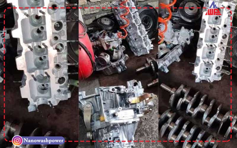 پودر قطعه شویی دوگانه پلاس | شرکت نانو واش پاور استفاده از پودر قطعه شور دوگانه نانو واش پاور برای شستشوی موتور، سیلندر، گیربکس و قطعات فلزی